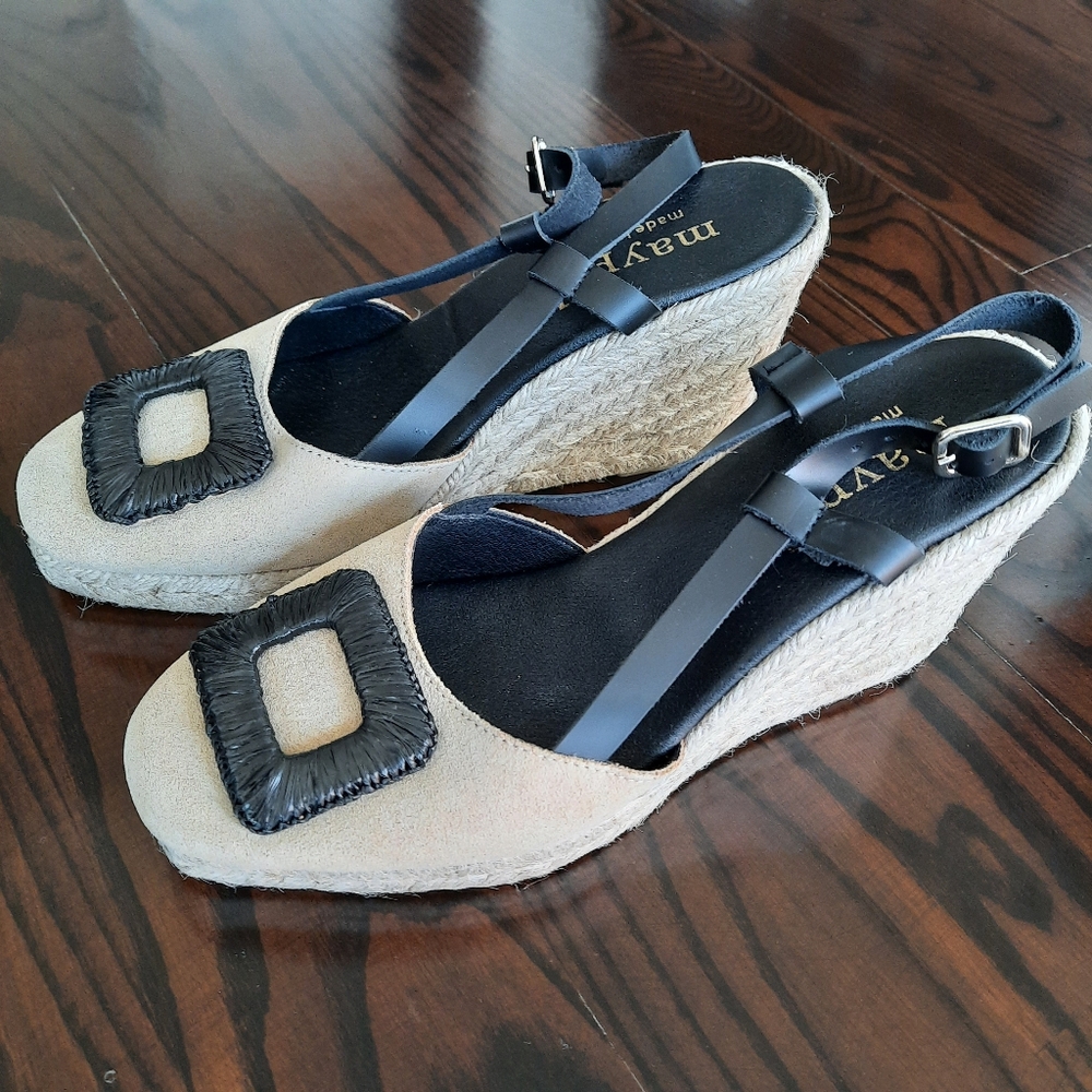Maypol Black and Tan Wedge Sandals Size 38